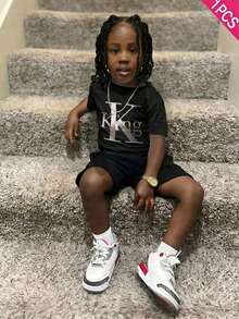 1PC Shirt, Boys' Cotton Round Neck T-Shirt, Casual And Comfortable Spring And Summer Short-Sleeved Printed Top - Black - View 1