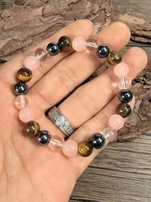 1 件复古波西米亚风格 8 毫米天然寿山石珠手链，寓意健康与好运弹性手镯，适合女士，适合日常和度假珠宝配饰 - A型 - 查看 7