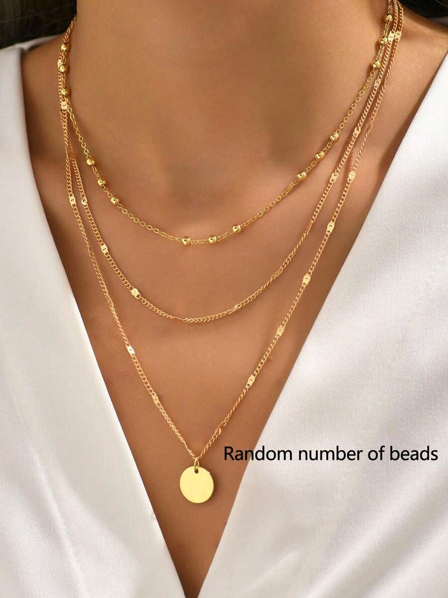 2 件女士多层圆形吊坠串珠项链，金色（珠子数量随机） - 金黃色 - 查看 1