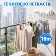 Tendedero Retráctil Extensible de 18 m para Pared, Blanco en ABS, Diseño Plegable y Compacto | Cuerda Oculta para Secar Ropa, Toallas y Sábanas | Ideal para Balcón, Apartamento, Espacios Pequeños y Exteriores - Ver 1