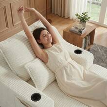 67"Oversized Boneless Sofa Bed With Cup Holder Storage Bag Deep Seat Sleeper Couch Reading Couch For Living Room, Bedroom, Apartment,No Assembly Required,White - 白色-67英寸 - 查看 2