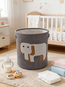 1pc Animal Print Baby Storage Basket, Striped Plush Fabric, Large Capacity Baby Clothes, Diapers, Toys Organizer Bin, Portable Household Storage Basket, Nursery Decor - Multicolor - View 13
