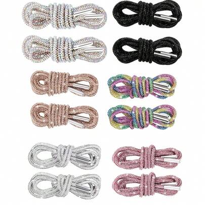 2 Pairs 120cm Luxury Crystal Shoelaces, Round Crystal Shoelaces/Hatbands, Fashionable Sparkling, Crystal Drawstring Sports Shoes Laces, Sneakers