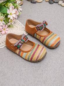 Giày búp bê bé gái dệt nơ, đế mềm chống trượt, giày công chúa kiểu dáng nghệ thuật, hàng mới về mùa xuân và thu. - màu nâu - Xem 2
