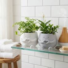 Mini Cute Expression Succulent Plant Pot, Heart-Shaped Plastic Succulent Planter, 6cm/2.4 Inch Small Pot, Suitable For Desk, Office, Shelf And Home Decor, White, Gray - A - View 6