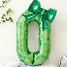 2pcs/Set 40 Inch (101.6cm) Green Pixel Miner Digital Balloon + Green Bow Balloon Set, Green Pixel Theme Round Foil Balloon, Suitable For Birthday Party, Anniversary, Graduation, Mother's Day, Video Game Party Decor (0-9) - Green Grid - View 12