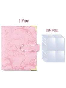 Pink Marble Style Cover + 25pcs 4-Pocket Inner Pages Photo Card Loose Leaf Album, 6-Ring A5 Binder With 100 Card Slots, PU Leather Cover With Magnetic Clasp, For Organizing Trading Cards, Photos - Multicolor - View 8
