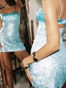 Sparkly Sequin Homecoming Dresses For Teens 2026 Short Spaghetti Straps Bodycon Corset Prom Dress - Màu xanh lam - Xem 4