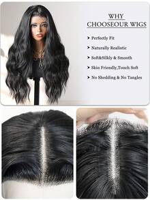 13*5*1 T型蕾丝前假发，带婴儿发，长款波浪卷发，26英寸，女士蕾丝前假发，黑色/钢琴色/多色/渐变色假发，角色扮演假发，弹性网帽 - 黑色 - 查看 8