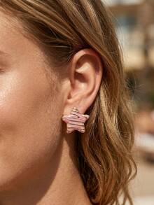 4 Pairs Women Assorted Dangle Earrings Set, Starfish, Star, Round, Moon, Heart Shaped Earrings, Star Stripe Earring Set, Summer Beach Jewelry, Colorful Gold Earrings, High-End Versatile New Teardrop Earrings, Suitable For Wedding Occasions - Multicolor - View 7