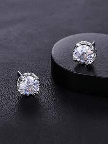 1 Đôi bông tai đính đá CZ lấp lánh hình vương miện bạc, thiết kế tối giản sang trọng, trang sức unisex, hoàn hảo cho đeo hàng ngày, đi làm, hẹn hò và là lựa chọn quà tặng lý tưởng. - A - Xem 2