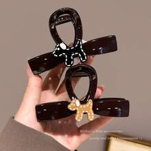 2pcs Brown Line Dog Hair Clips, Bun Claw Clips, Half-Up Hair Claw - Multicolor - View 9