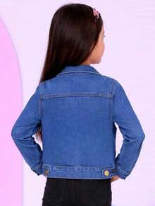 Jaqueta Jeans Infantil Feminina Curta Estilo Moderno Confortável Look Moda Menina Dia a Dia - Lavagem escura - Visão 2