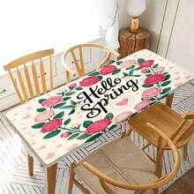 1 pezzo Tovaglia elastica da esterno a tema "Ciao Primavera" con colibrì e motivo floreale a rose, adatta per la decorazione primaverile, ottima per patio all'aperto, pranzo al chiuso, picnic, campeggio e feste - B - Visualizzare 6