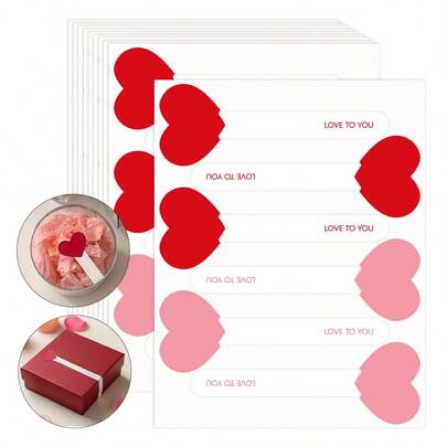 10pcs Red Heart Shaped Pudding Stickers, 14x11cm "LOVE TO YOU" Long Strips, Suitable For Small Businesses, DIY Decoration, Party Packaging, PVC Waterproof Stickers
