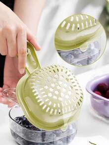 Dual-Layer Fruit Vegetable Washing Basket, Thickened Multi-Function Wall-Mounted Fruit Plate, Kitchen Household Thick Double-Layer Portable Perforated Drain Basket, Rice Washing Bowl - Multicolor - View 8
