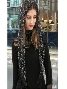 1pc 2026 New Floral Lace Triangle Scarf/Headscarf For Women, Suitable For Weddings, Parties, Formal Events,Summer,Beach - Solid Color - View 2