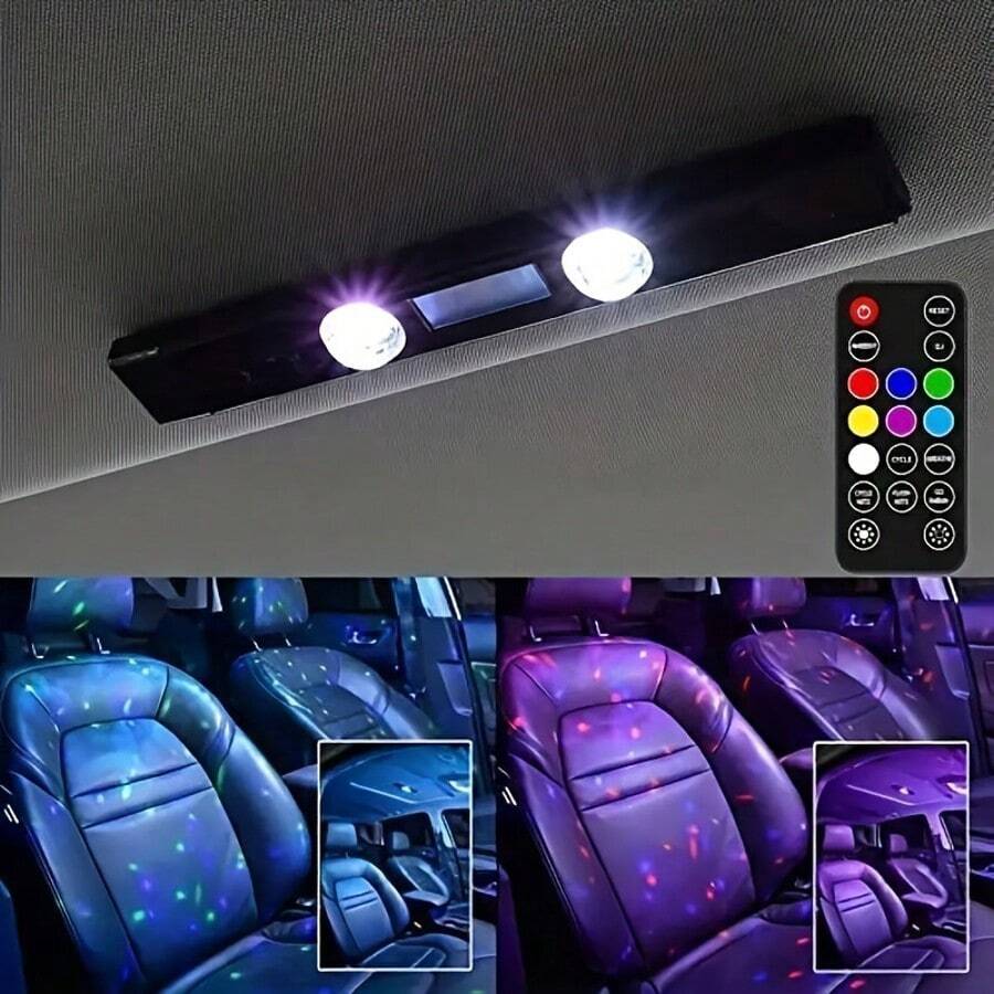 Music Rhythm Car LED Atmosphere Lights - RGB Interior Decorative Lighting, USB Rechargeable Multifunctional Ambiance Lamp For Disco Party, Stage, Home, Car, Auto Accessories Gift - A - 查看 1