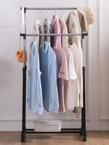 Perchero multifuncional con ruedas para ropa y sombreros / Secadora ajustable / Estantería de pie para almacenamiento de zapatos y sombreros - Doble capa - Ver 5