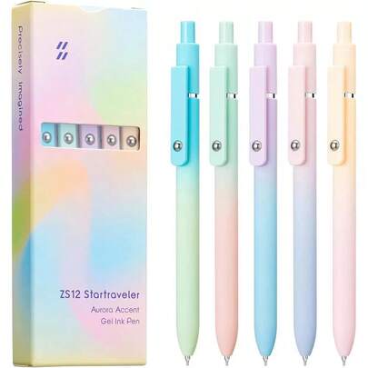5pcs Ombre Black Ballpoint Pens For Students & Office, With Cute Cat Memo Pad