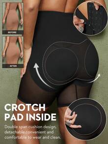 1 pieza Pantalones cortos moldeadores para mujer, control de abdomen, levantamiento de glúteos, cintura acolchada desmontable, diseño cruzado - Negro - Ver 2