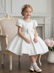 Girl White Dress Party Birthday Wedding Flower Girl Short Backless Formal Dress - White - View 7