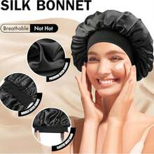 1pc Silk Sleep Cap, Satin Sleep Cap, Soft Elastic Silk Sleep Cap, Suitable For Curly Hair Silk Hair Bonnet Sleep Cap - Basic model - View 3