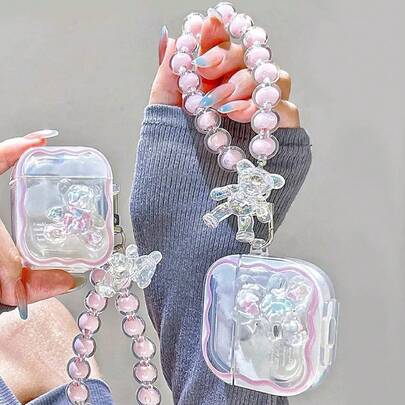 1个3D小熊波浪贝壳带吊坠，兼容苹果1/2代、Pro 2无线蓝牙耳机盒