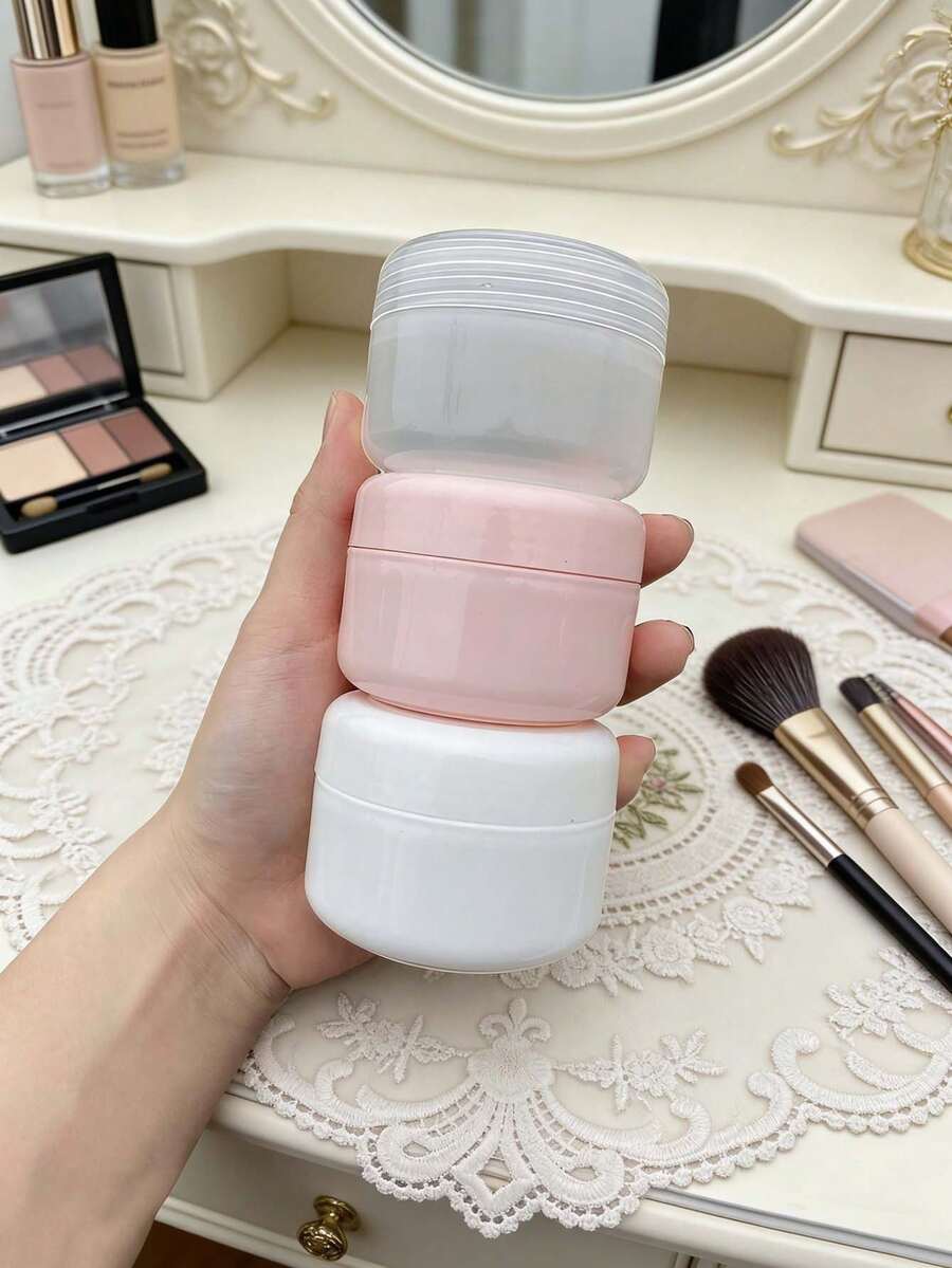 Small Pink Cream Jar With Pink Lid, Plastic Cosmetic Empty Sample Jar, Small Cosmetic Sample Container, Multi-Color Cream, Lotion, Lipstick, Nail Powder, Jewelry Travel Accessories, Travel Essentials, Empty Sample Cosmetic Jar, Small Empty Bottle - Multicolor - View 1