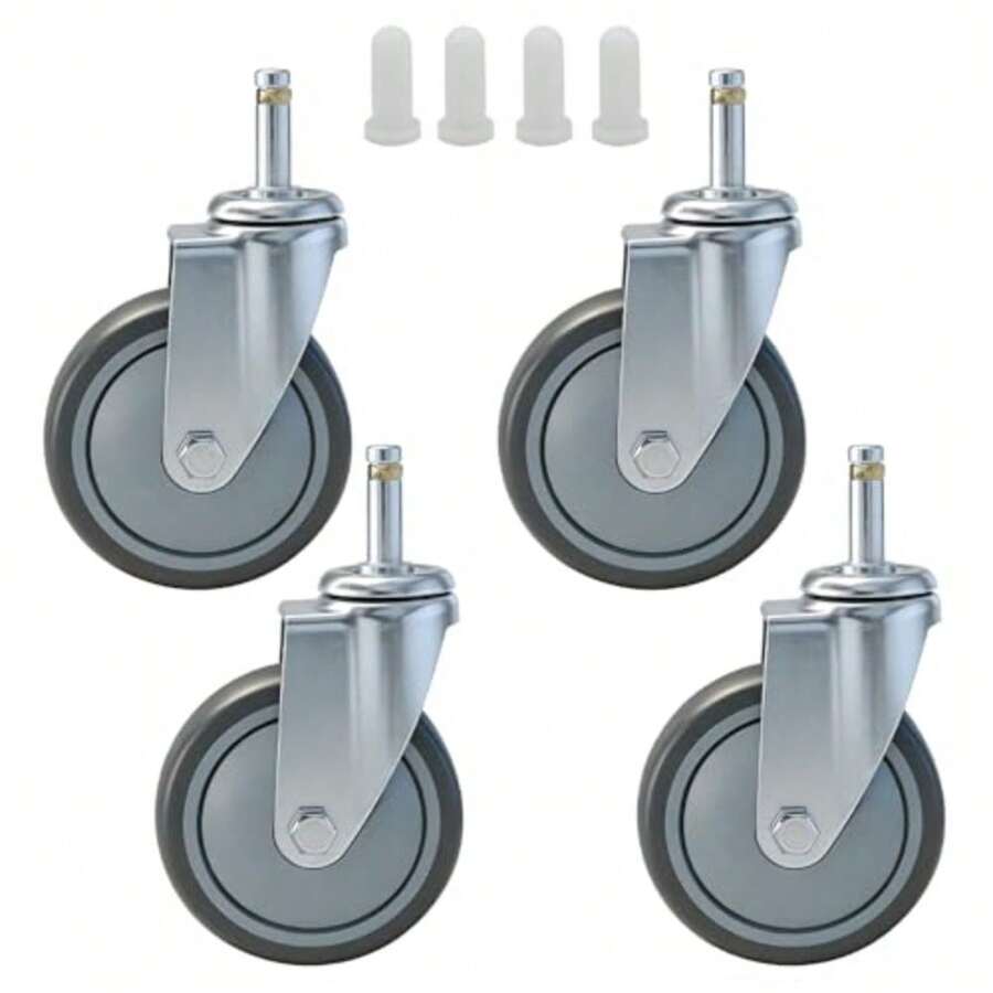 4-Inch Swivel Stem Caster Replacement Wheels Heavy Duty TPR Wheels with 7/16-Inch Stem Diameter Set of 4 Fit for Mop Bucket Cart Shop Vac and Utility Carts - Gris - Ver 1