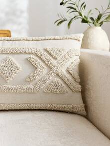 1pc Bohemian Style Beige Geometric Pattern Embroidered Throw Pillow Cover, Diamond Plush Cushion Cover, Suitable For Indoor Decor, All Season Pillow Sham, Pillow Insert Not Included - Beige - View 5