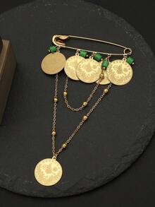 Gold Tassel Vintage Coin Brooch, Mother's Day Gift, Wedding Accessory - Emas - View 7