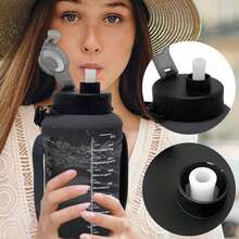 64oz Foldable Sports Water Kettle With Silicone Straw, Roll-Up Design, Drop & High-Temp Resistant For Outdoor Camping & Hiking - Black - View 4
