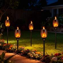 Solar Lantern Outdoor Flame Light LED Taller And Larger Flickering Flame Solar Flashlight IP65 Waterproof Outdoor Lighting Solar Aisle Light Christmas Decoration Garden Yard, 8/2 Pack - 均碼 - 查看 8