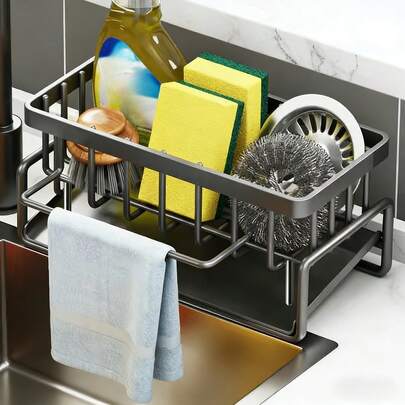 Kitchen Sink Sponge Draining Rack, Self-Draining Kitchen Sink Organizer, Sink Rack, Can Hold Dish Brushes, Rags, Soap, Scrubbing Accessories, Baskets And Containers For Kitchen Storage.