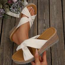 Summer Platform Sandals Women's Sandals Bow-Knot Flats Wear-Resistant Beach Travel Slippers Shoes Wedges Heels Outdoor Beach Walking Travel - 米色 - 查看 1