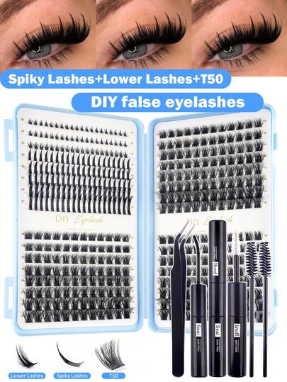 448pcs Fluffy Eyelash Extension Kit, Includes 5-7mm Lower Lashes & 9-18mm High Capacity Wide Stem Lashes, Mixed D Curl (60D/80D/100D), Creates Natural, Dense, Soft, Comfortable & Lightweight False Eyelashes, Long-Lasting. The Set Contains Dual Eyelash Glue, Tweezers, Lash Brush & Lash Book, Suitable For Daily, Cosplay, Date & Party Makeup.