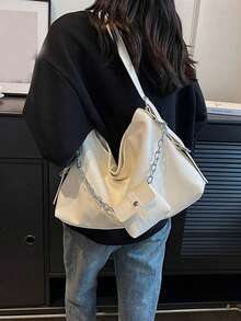 Unique Pattern Solid Color Women's Shoulder Bag, Versatile Fashion Handbag With Large Capacity, Suitable For Business Trip, Short-Distance Travel, Portable Storage Bucket Bag - White - View 2