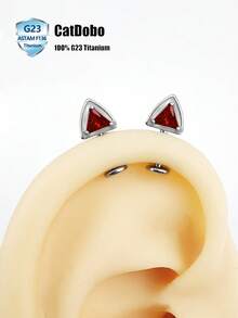 CatDObo 1pc F136 Titanium Alloy Pet Diary Cat Ear Ear Cartilage Cute Sparkling Rhinestone Spiral Ear Cuff Suitable For Girls - Cat Ears - View 8