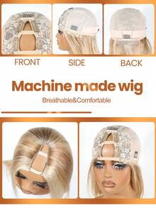 Tóc giả thẳng, tóc giả dáng chữ V, tóc giả làm bằng máy, dễ đội và sử dụng, tóc người Brazil, chất tóc mềm mượt, mật độ 150%, dành cho nữ #12P613 - S12/613 - Xem 6