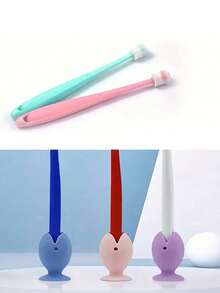 Small Dog & Cat 360° Soft Silicone Toothbrush With Suction Cup, Gentle Pet Oral Care Accessory, Luxury Silicone Fish-Shaped Toothpaste Holder, Battery-Free - Multicolor - View 5