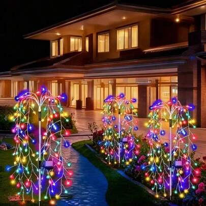 1 Luces de bengala solares con 200/100 LED, guirnalda de luces en forma de rama de sauce con 8 modos, muy adecuado para centros comerciales, macizos de flores, iluminación de césped, patios, jardines, senderos, Navidad, Ramadán