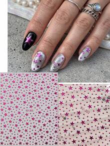 4pcs Holographic Laser 5-Pointed Star Nail Stickers - Shimmering Starry Sky Nail Decals In Black, Red, Pink, Silver - For Music Festivals, Y2K Parties, Holidays, Streetwear DIY Nail Art - Multicolor - View 2