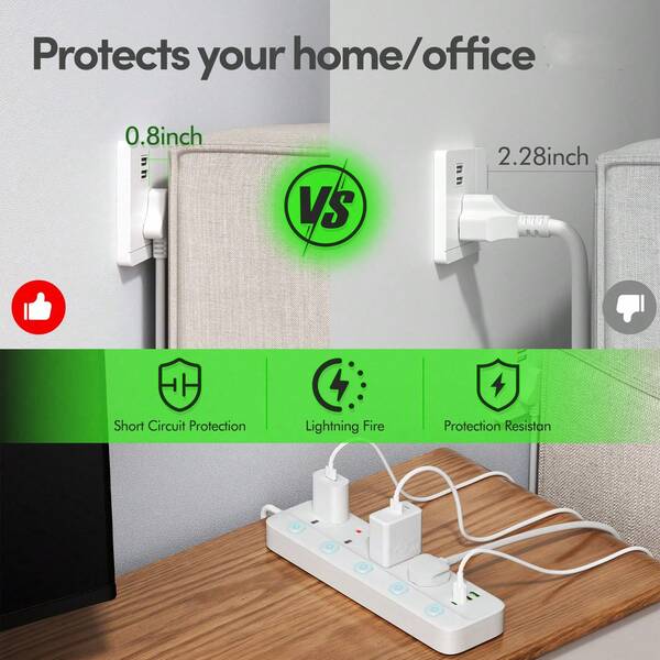 Multifunctional UK Plug Power Strip With 4 AC Outlets, 3 USB-A & 1 USB-C Ports, Individual Switches & 6.5FT Braided Cord | Multi-Protection Smart Socket For Home Office