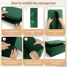 Storage Box, Green Storage Boxes With Lids 38 X 28 X 19 Cm Large Storage Box With Ribbon Cardboard Storage Boxes For Home Bedroom Living Room Office School - A - View 5