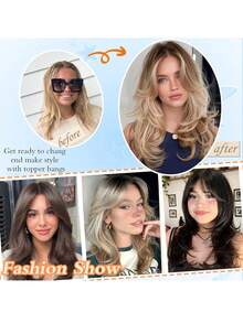 Topper de cabello rizado de 18 pulgadas para mujeres - Material de fibra sintética de aspecto natural, diseño invisible con clip adecuado para cubrir el cabello blanco ralo - Multicolor - Ver 10