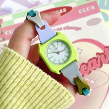 1pc Macaron Color Casual Quartz Watch, Contrast Color Silicone Strap, Suitable For Students And Young Girls - Multicolor - View 2