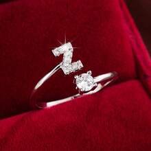 1 chiếc nhẫn điều chỉnh được, thiết kế chữ cái tiếng Anh tối giản, đính đá Cubic Zirconia, dành cho nữ. - Nhiều màu - Xem 12