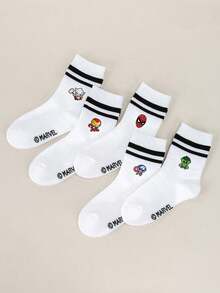 Marvel 1/5 双，Thor 图案儿童袜，荷叶边袜，黑白条纹中筒袜，男女童短袜，柔软透气短袜，防滑乐福袜，可爱卡通短袜，休闲风格，日常穿着 - 彩色 - 查看 5