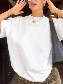 女款夏季休閒圓領卡通印花白色短袖T恤，女款圖案T恤，冬季服飾，女款外套上衣 - 白色 - 查看 8